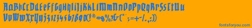 Waldarbeitergotisch-Schriftart – Blaue Schriften auf orangefarbenem Hintergrund