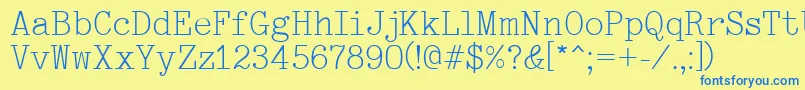 フォントTypewriter – 青い文字が黄色の背景にあります。