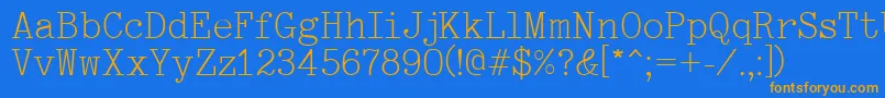 フォントTypewriter – オレンジ色の文字が青い背景にあります。