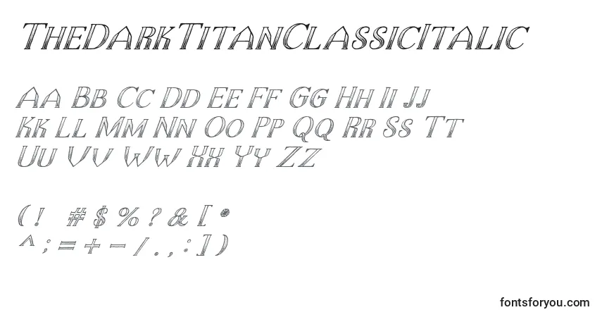 Police TheDarkTitanClassicItalic - Alphabet, Chiffres, Caractères Spéciaux