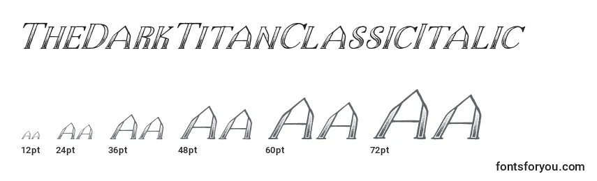 Размеры шрифта TheDarkTitanClassicItalic