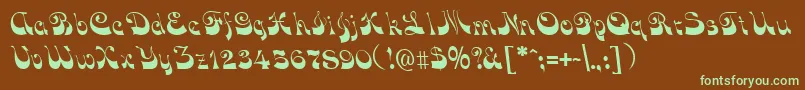 フォントFunkyface – 緑色の文字が茶色の背景にあります。