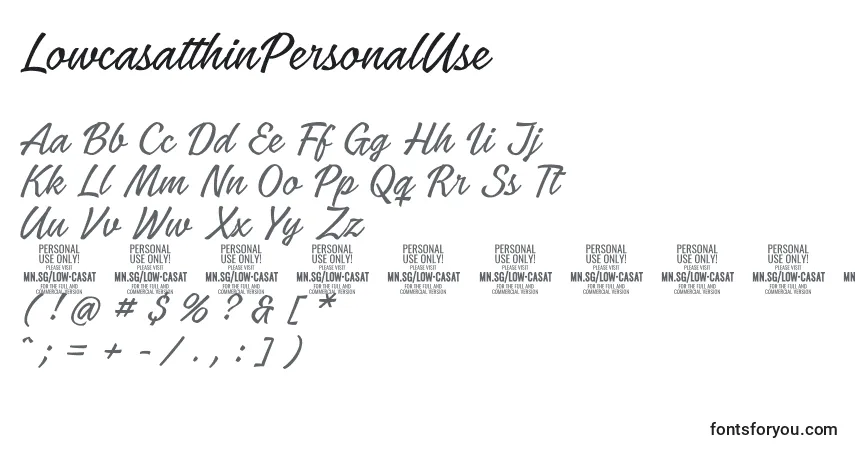 Czcionka LowcasatthinPersonalUse – alfabet, cyfry, specjalne znaki