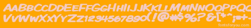 KomikaDisplayKapsWideBold-Schriftart – Rosa Schriften auf orangefarbenem Hintergrund