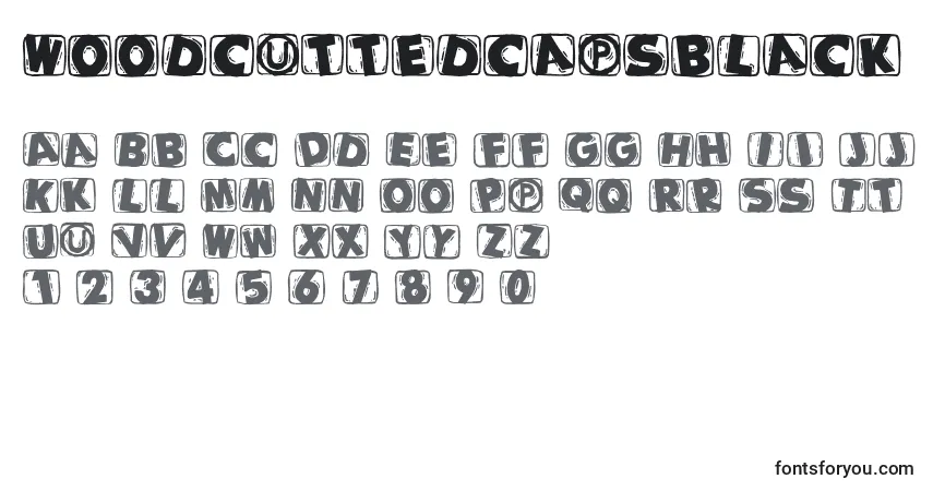 A fonte Woodcuttedcapsblack – alfabeto, números, caracteres especiais