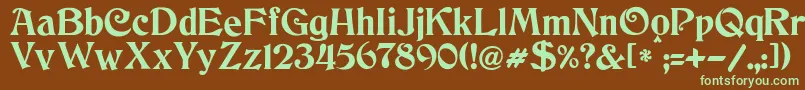 フォントJmhCthulhumbusUg – 緑色の文字が茶色の背景にあります。