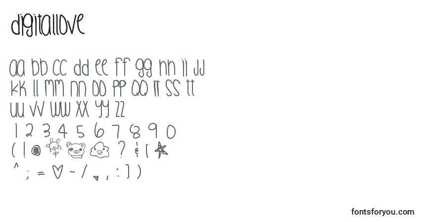 Шрифт Digitallove – алфавит, цифры, специальные символы