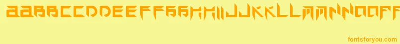 フォントTekHedAngry – オレンジの文字が黄色の背景にあります。