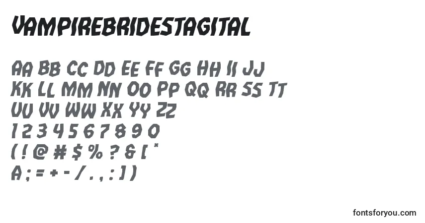 Czcionka Vampirebridestagital – alfabet, cyfry, specjalne znaki