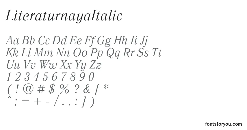 Schriftart LiteraturnayaItalic – Alphabet, Zahlen, spezielle Symbole
