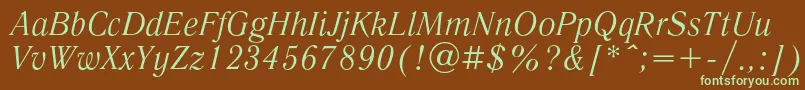 LiteraturnayaItalic-fontti – vihreät fontit ruskealla taustalla