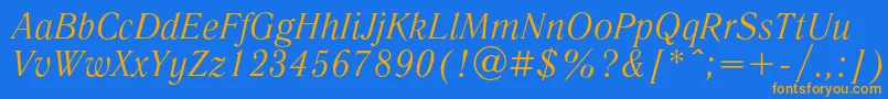 フォントLiteraturnayaItalic – オレンジ色の文字が青い背景にあります。