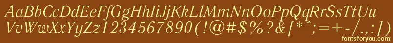 LiteraturnayaItalic-fontti – keltaiset fontit ruskealla taustalla