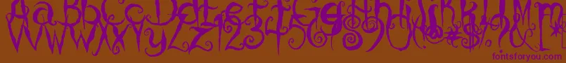 CoralinesCat-Schriftart – Violette Schriften auf braunem Hintergrund