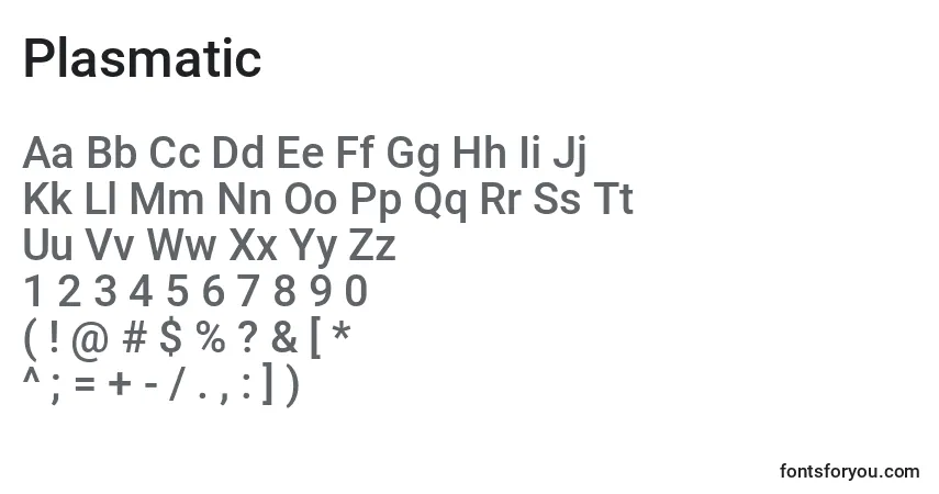 Czcionka Plasmatic – alfabet, cyfry, specjalne znaki
