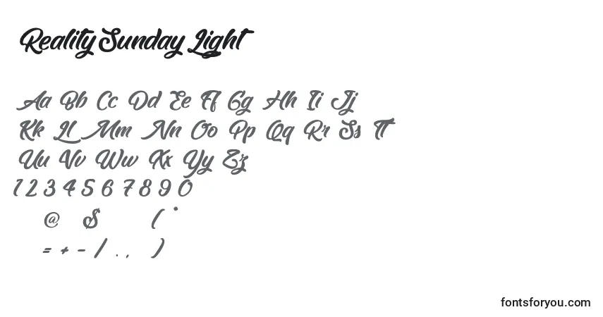 RealitySundayLight Font – alphabet, numbers, special characters