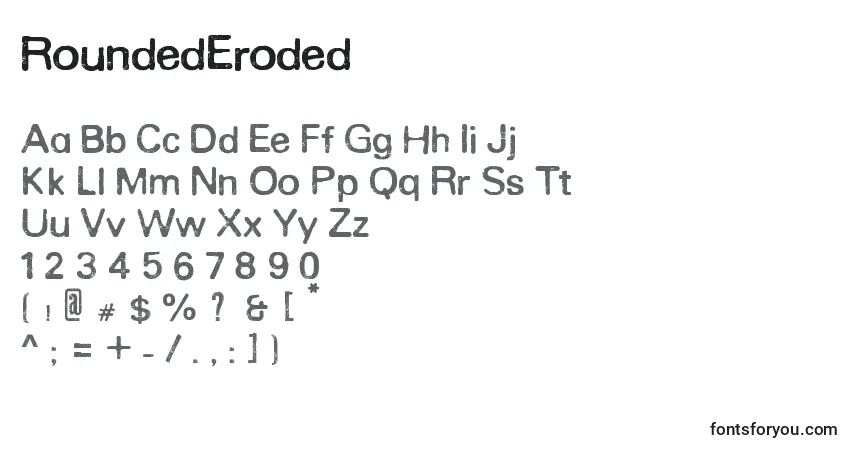 Czcionka RoundedEroded – alfabet, cyfry, specjalne znaki