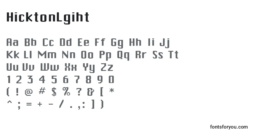 A fonte HicktonLgiht – alfabeto, números, caracteres especiais