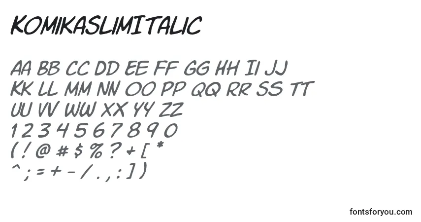 A fonte KomikaSlimItalic – alfabeto, números, caracteres especiais