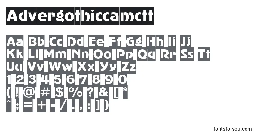 Advergothiccamctt-fontti – aakkoset, numerot, erikoismerkit
