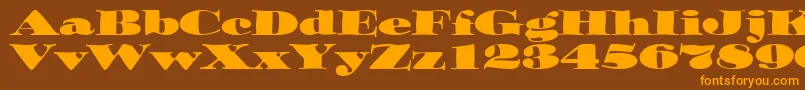 フォントOzwaldItcTt – オレンジ色の文字が茶色の背景にあります。