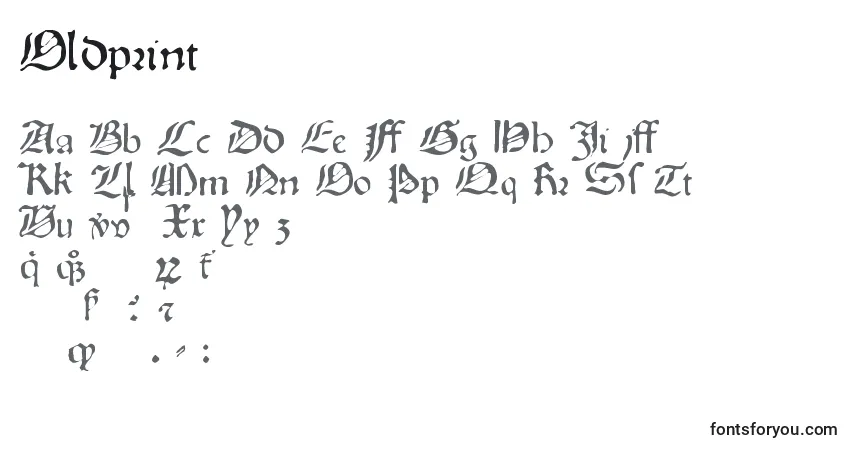 Fuente Oldprint - alfabeto, números, caracteres especiales