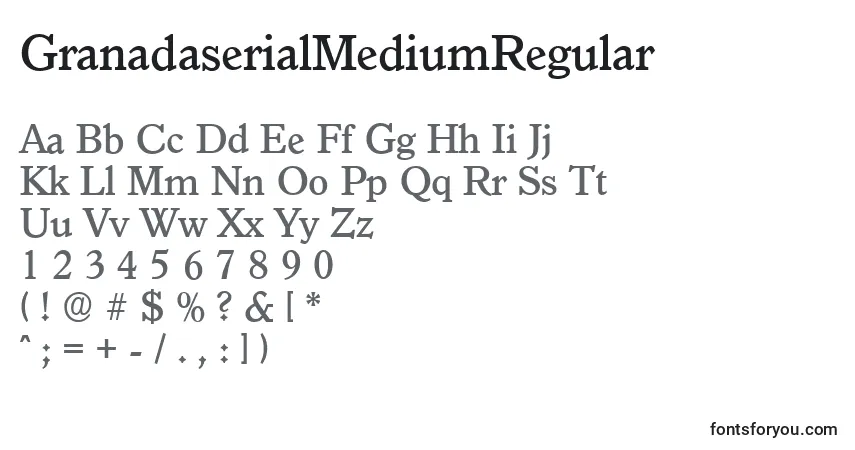 GranadaserialMediumRegular-fontti – aakkoset, numerot, erikoismerkit
