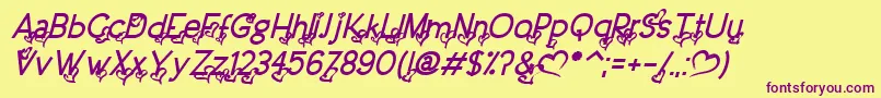 DreamLoveValentineBoldItalic Font – Purple Fonts on Yellow Background
