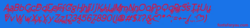 DreamLoveValentineBoldItalic Font – Red Fonts on Blue Background