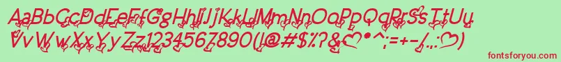 DreamLoveValentineBoldItalic Font – Red Fonts on Green Background
