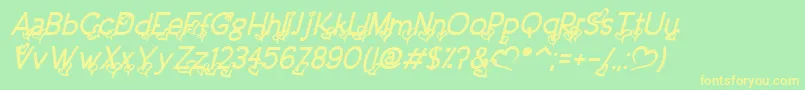 DreamLoveValentineBoldItalic Font – Yellow Fonts on Green Background