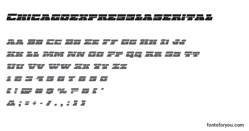 Czcionka Chicagoexpresslaserital – alfabet, cyfry, specjalne znaki