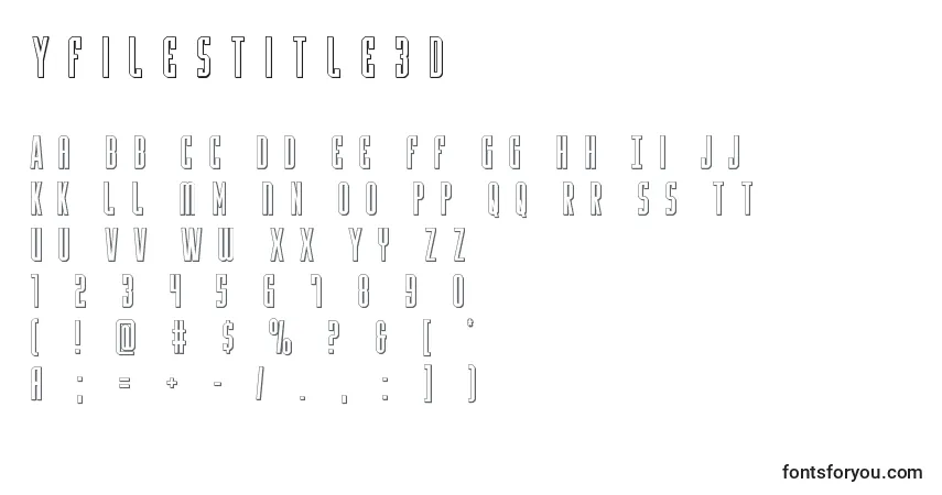 Schriftart Yfilestitle3D – Alphabet, Zahlen, spezielle Symbole