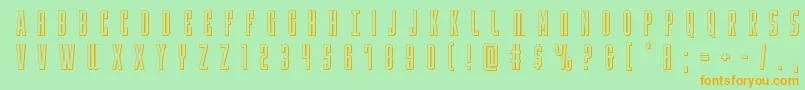 フォントYfilestitle3D – オレンジの文字が緑の背景にあります。