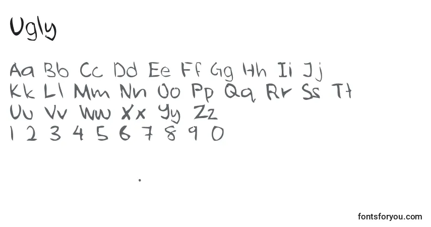 Czcionka Ugly – alfabet, cyfry, specjalne znaki