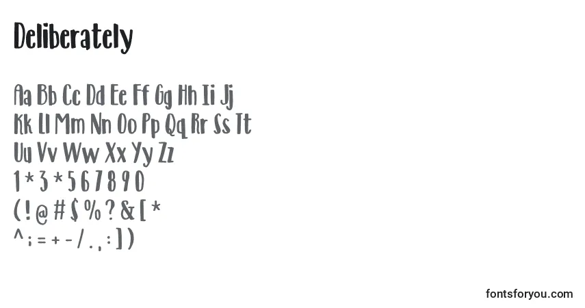 Czcionka Deliberately – alfabet, cyfry, specjalne znaki