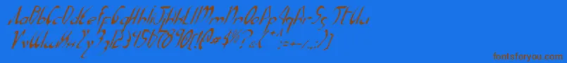 フォントXaphanItalic – 茶色の文字が青い背景にあります。