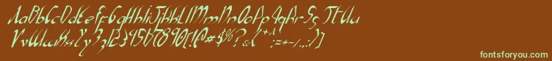 フォントXaphanItalic – 緑色の文字が茶色の背景にあります。