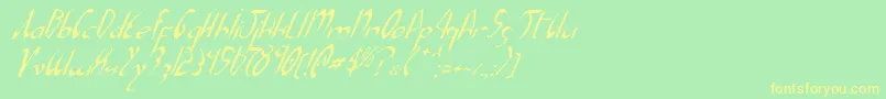 フォントXaphanItalic – 黄色の文字が緑の背景にあります