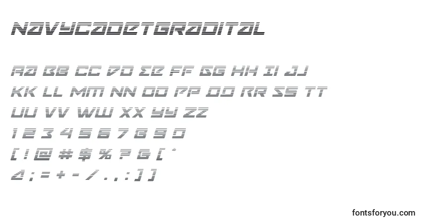 Czcionka Navycadetgradital – alfabet, cyfry, specjalne znaki