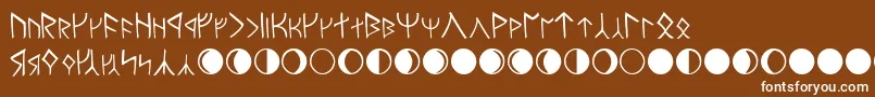 MoriaNormal-fontti – valkoiset fontit ruskealla taustalla