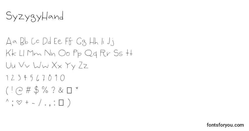 Schriftart SyzygyHand – Alphabet, Zahlen, spezielle Symbole
