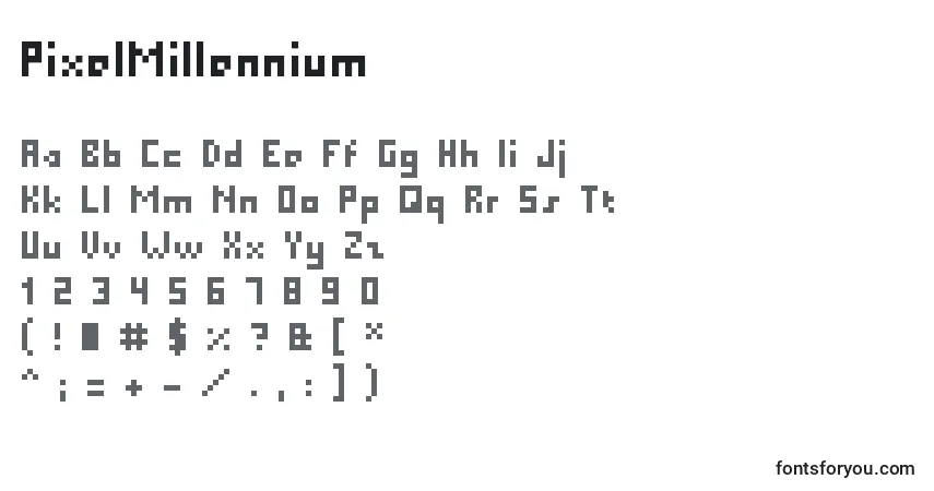 Schriftart PixelMillennium – Alphabet, Zahlen, spezielle Symbole