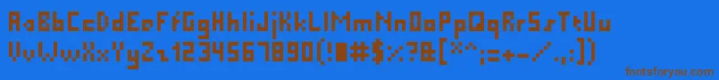 フォントPixelMillennium – 茶色の文字が青い背景にあります。