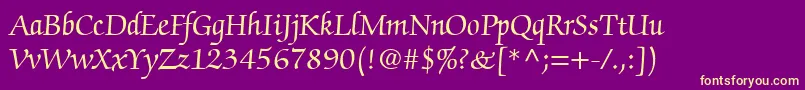 ChanceryScriptSsi-Schriftart – Gelbe Schriften auf violettem Hintergrund