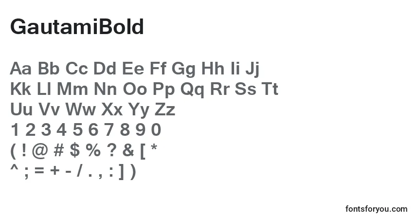 Шрифт GautamiBold – алфавит, цифры, специальные символы