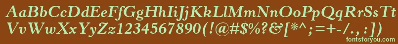 フォントHorleyoldstylemtstdBoldit – 緑色の文字が茶色の背景にあります。