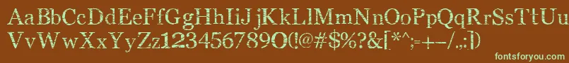 フォントSmMiddlism – 緑色の文字が茶色の背景にあります。