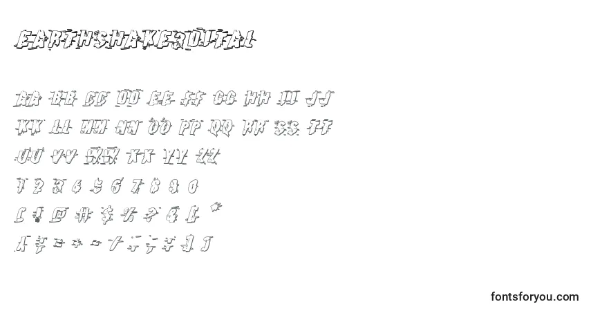 Czcionka Earthshake3Dital – alfabet, cyfry, specjalne znaki