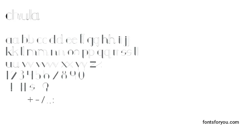 Czcionka Chula – alfabet, cyfry, specjalne znaki